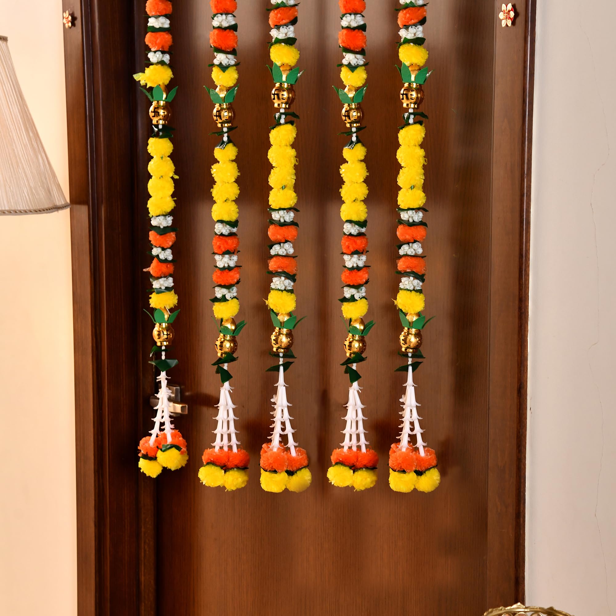 Pack of 5 Artificial Fluffy Marigold Flower Mogra Jasmine Strings Hanging Latkan ( LTKN153-5 )