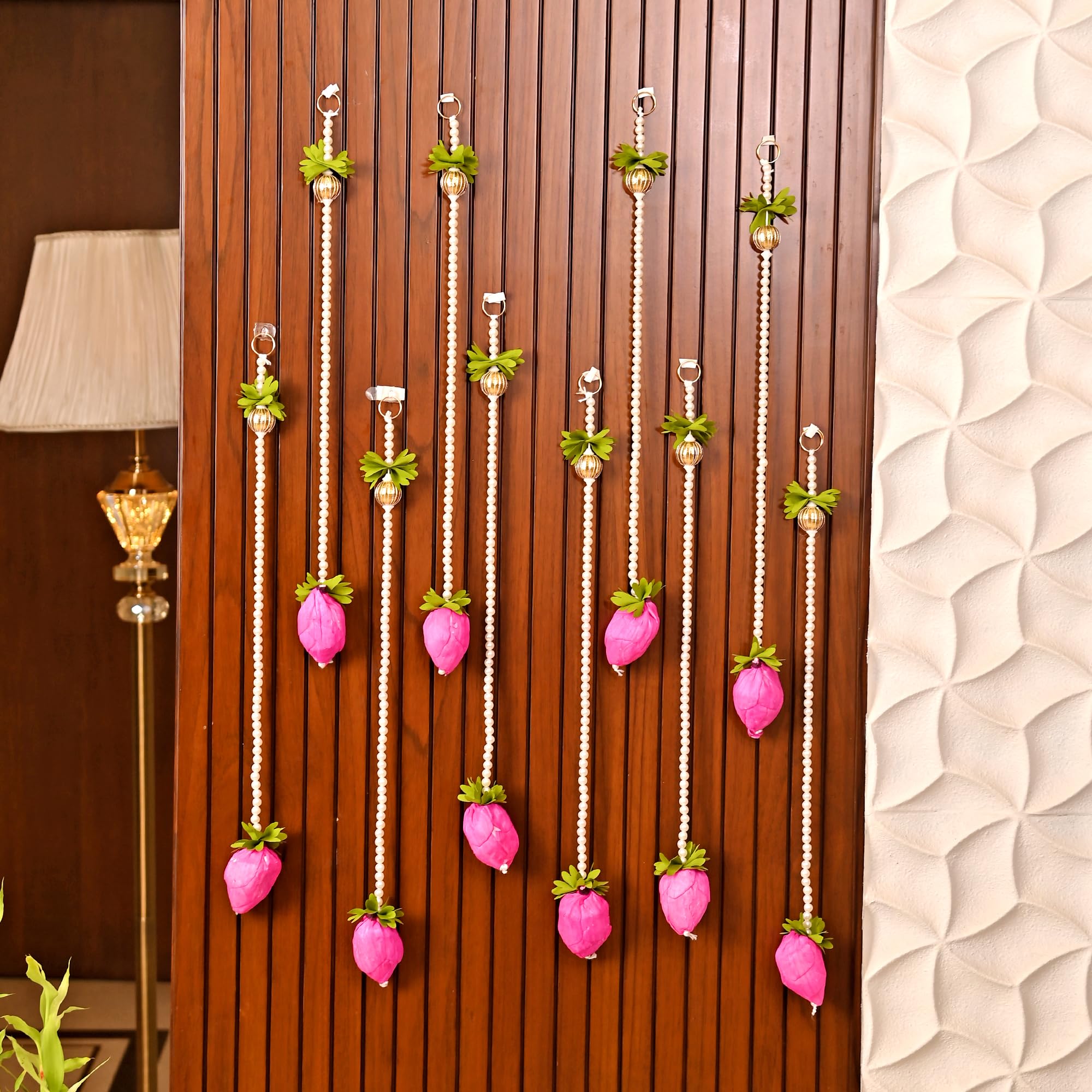 Pack of 10 Pink Lotus Buds Hanging Latkan for Wall Door Festival Decorations (LTKN147-10)