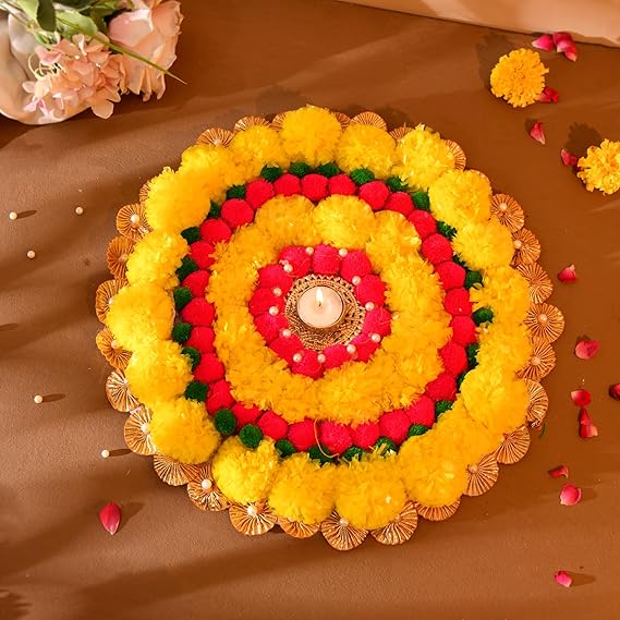 Diwali Decoration Items, Artificial Marigold Garlands Decoration Mate for Home Floor Decorations, Rangoli for Door Entrance Set of 7 (Flower Mat)(TCMH436-NEW)