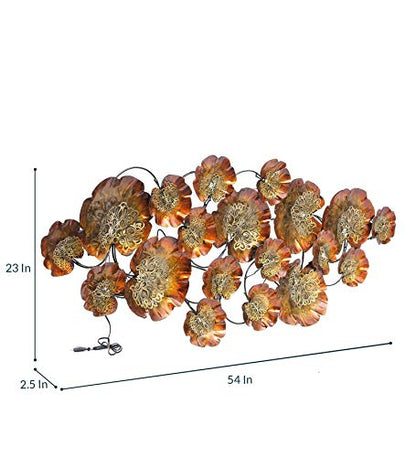 Metal 3D Brown Golden Flower With LED Lights Wall Hanging Showpiece 