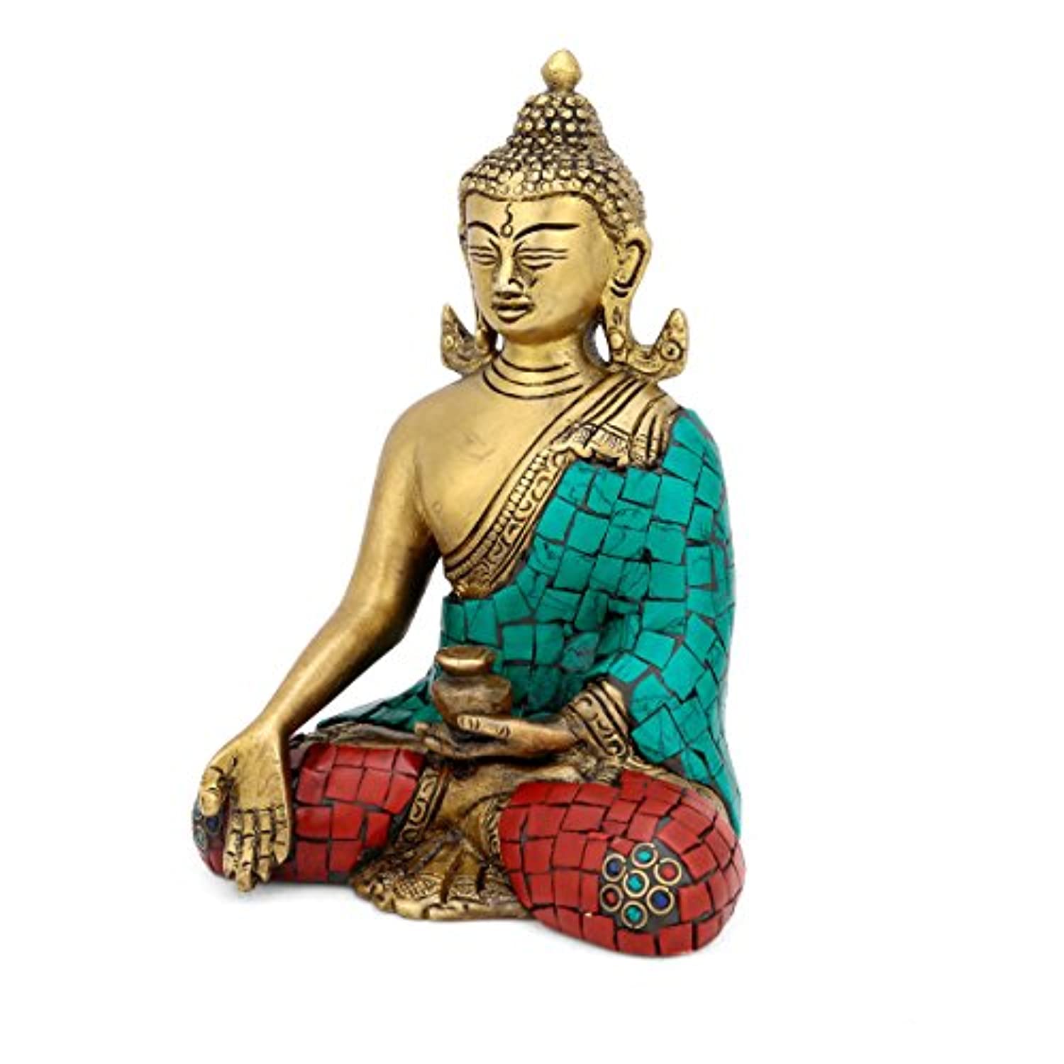 Brass Lord Buddha Idol With Scared Kalash Figurine 