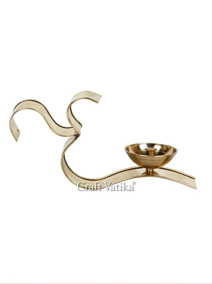 Metal Om Diya Oil Lamp with Golden Finish