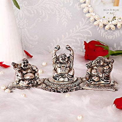 Oxidized Metal Laughing Buddha Idols Showpiece Plate