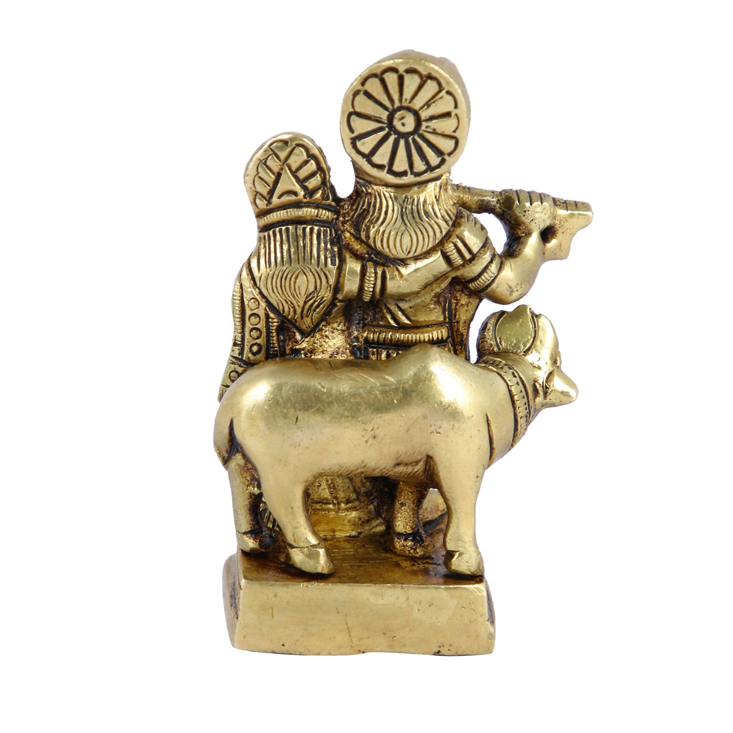 Radha Krishna With Cow Small Brass Idol Rkbs123
