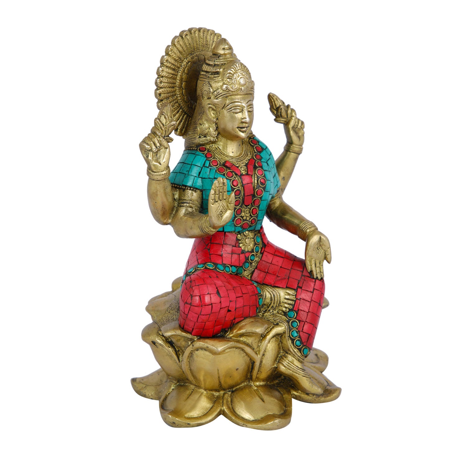 Brass Lakshmi Ji Idol Sitting On Lotus Pedestal Statue Showpiece Lts125