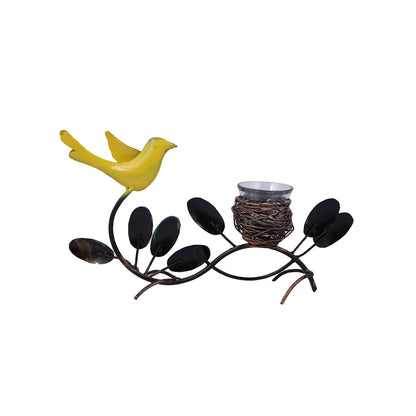 Metal Bird Sparrow Nest Leaf  With Tealight Candle Holder TMS114