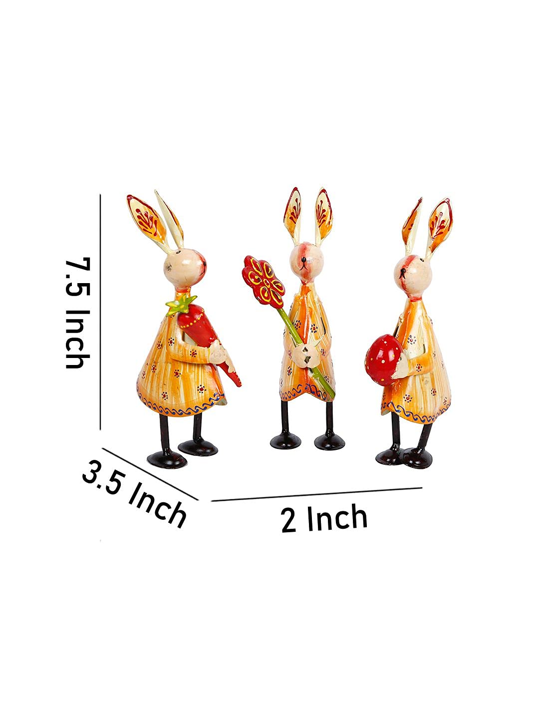 Iron Rabbit Handpainted Showpiece (Set Of 3) 