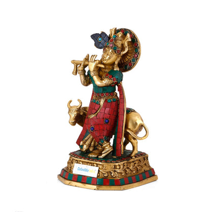Lord Krishna with Cow Brass Decorative Statue