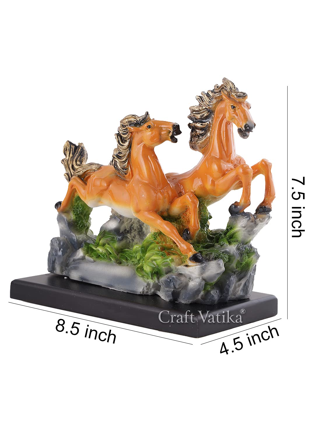 Feng Shui Running Horses Resin Statue, Vastu Decor Showpiece