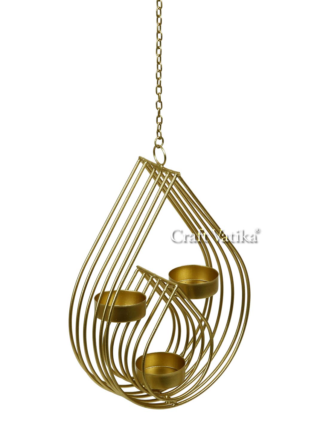 Metal Tealight Candle Holder Wall Hanging With Golden Finish