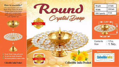 Crystal Akhand Diya Brass Oil Puja Lamp