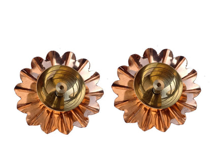 Lotus Puja Oil Lamp Stand for Pooja, Brown, (Set of 2)