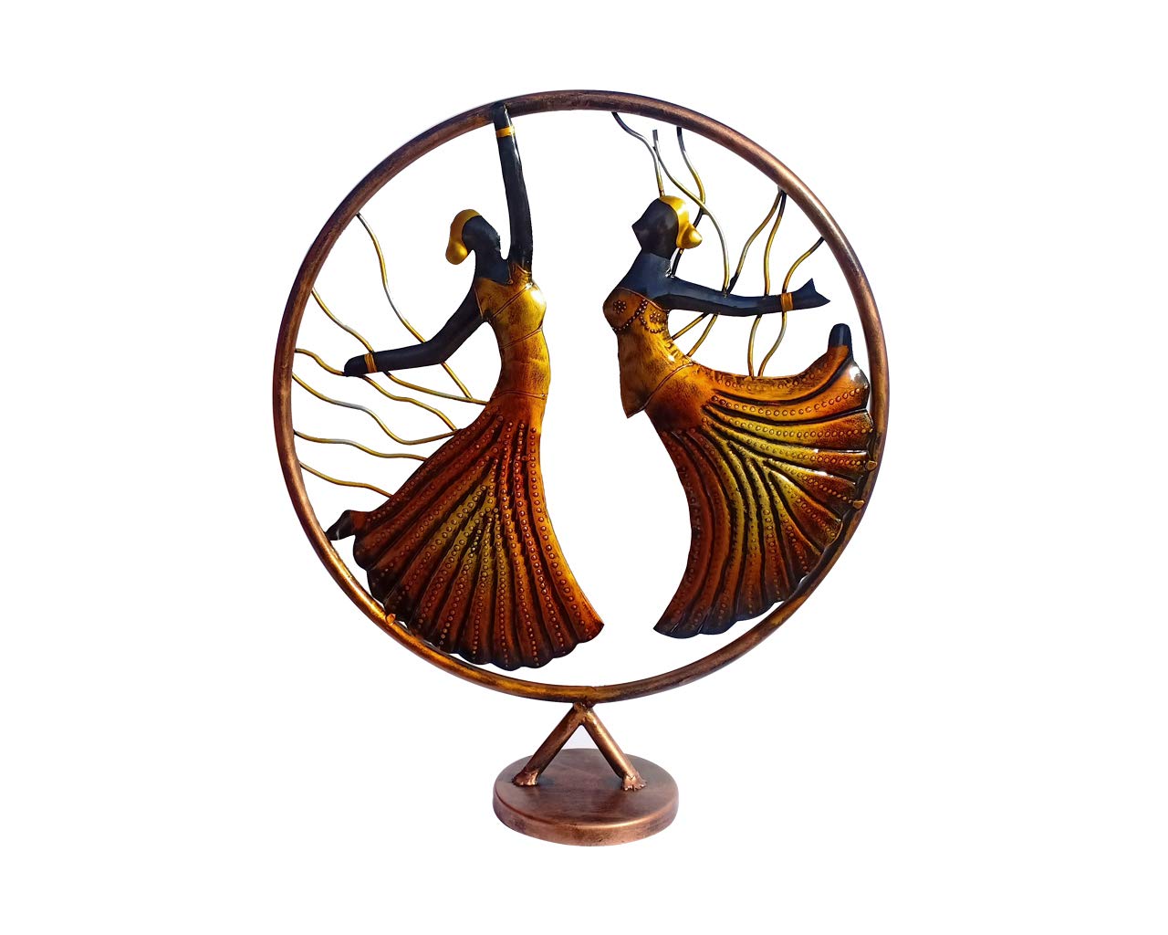Metal Dancing Lady Round Plate Showpiece