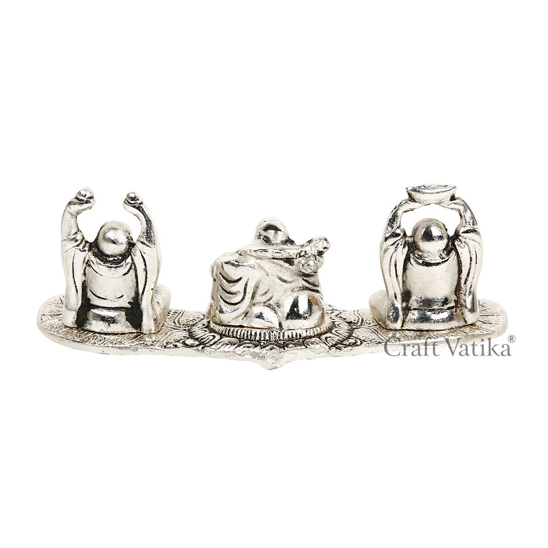 Oxidized Metal Laughing Buddha Idols Showpiece Plate