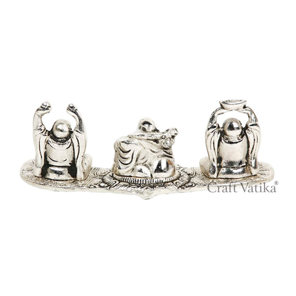 Oxidized Metal Laughing Buddha Idols Showpiece Plate