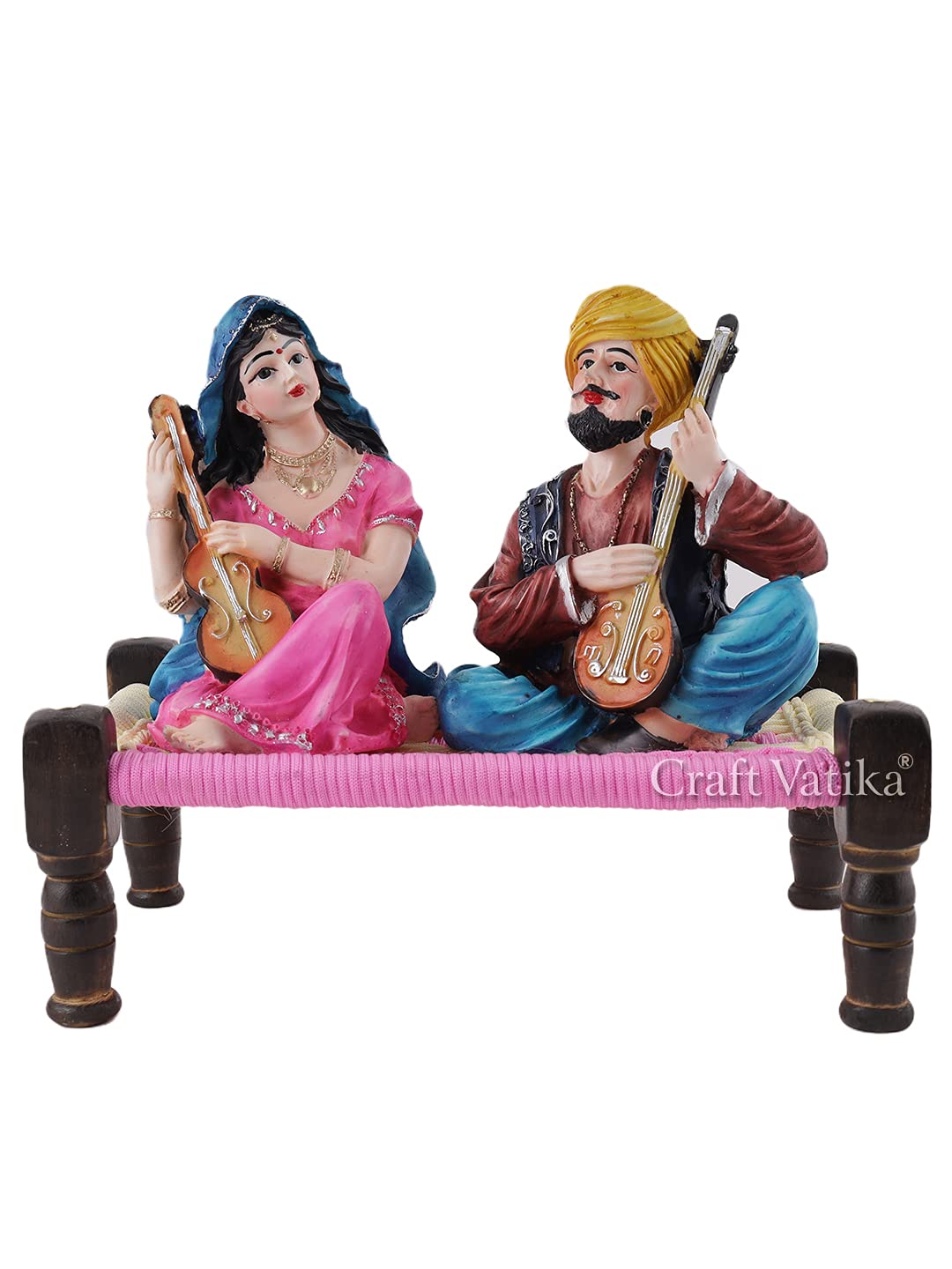 Punjabi Couple Playing Music Instrument Resin Statue