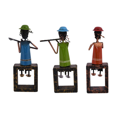 Metal Beautiful Girls Playing Musical Instruments Statue 