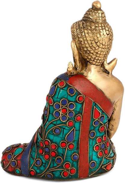 Multicolored Blessing Abhaya Buddha Idol Brass Showpiece
