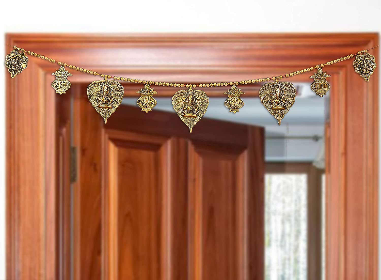 Metal Ganesha on Leaf Bandarwal For Wall Home Decor Toran101