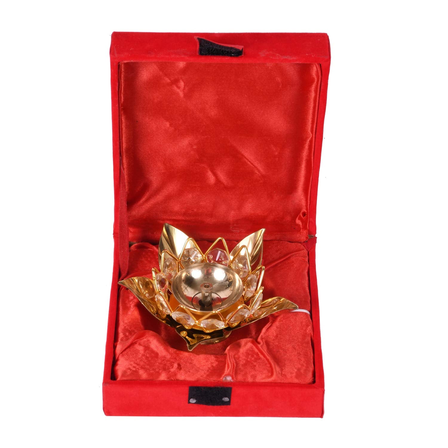 Brass Crystal Lotus Shape Diya Deepak With Gift Box-Dfbs198