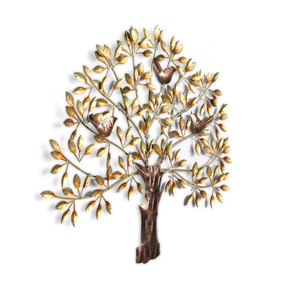 Iron Golden Tree Of Life Birds Sitting On Branches Wall Hanging Showpiece Dfmw158
