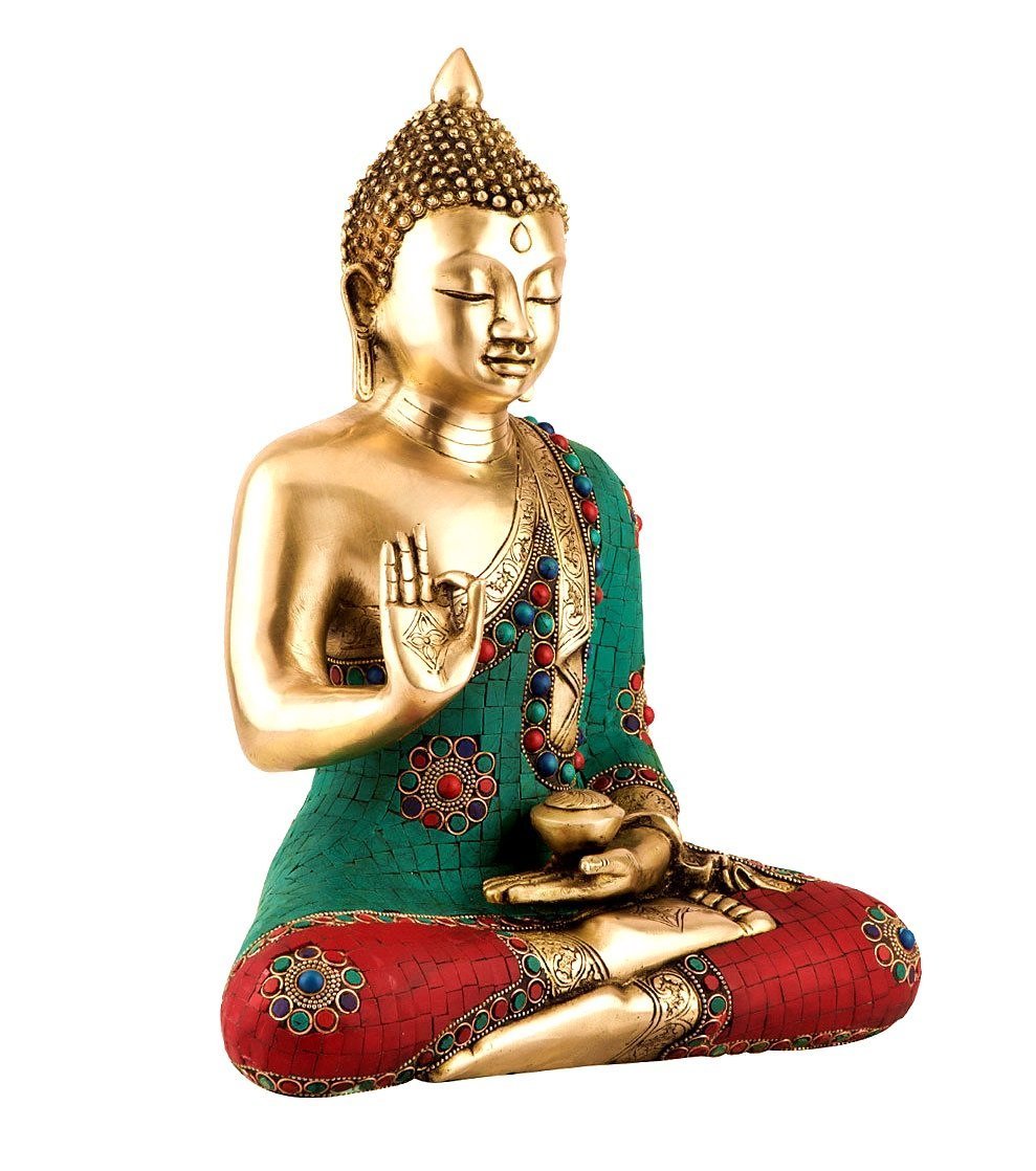 Brass Buddha Idol Turquoise Stone Showpiece Bts230