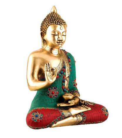 Brass Buddha Idol Turquoise Stone Showpiece Bts230
