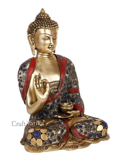 Brass Idol of Buddha With Sacred Kalash Worship Figurine