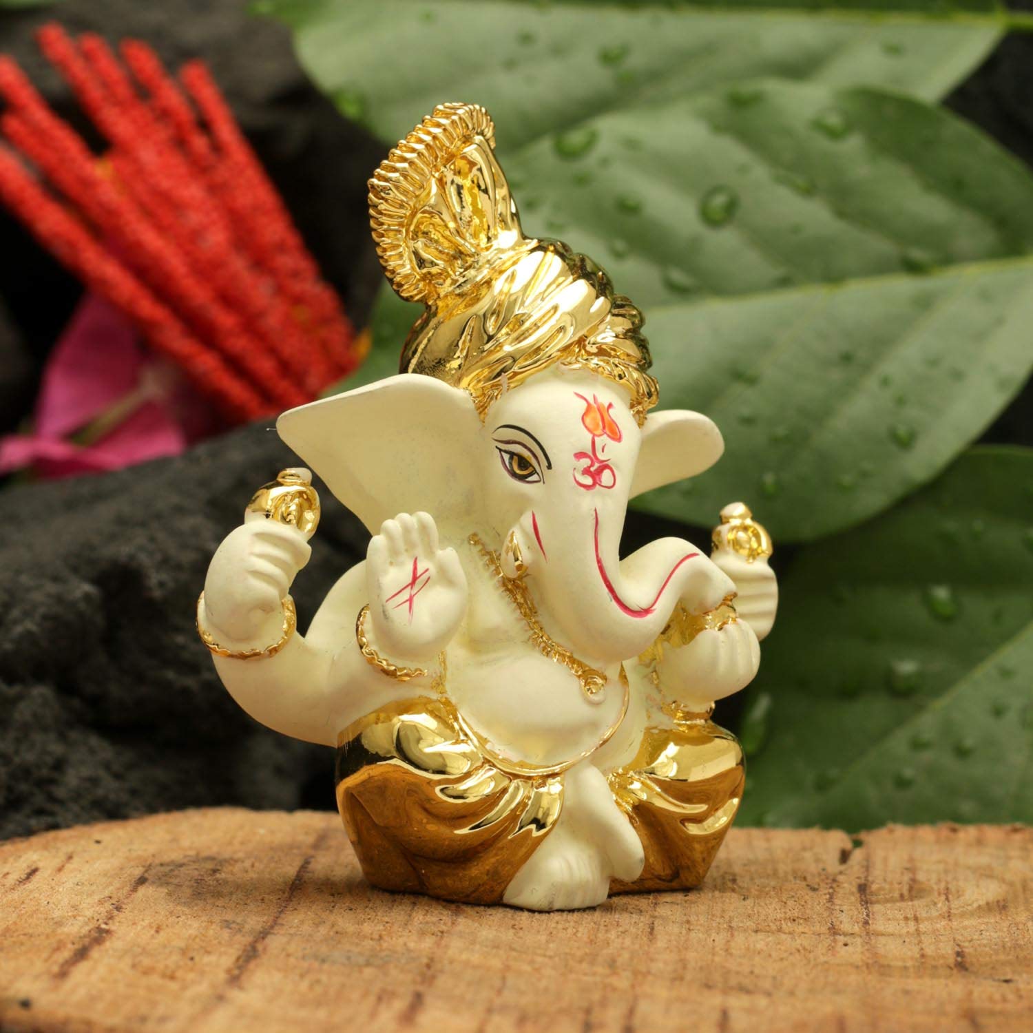 Terracotta Gold Plated Ganesh Statue Gmas144