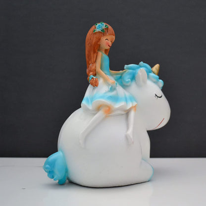 Girl Sitting on Unicorn Home Decorative Showpiece