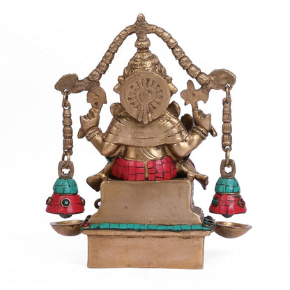 Ganesha Brass Idol Diya Oil Lamp Stand Showpiece 