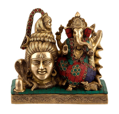 Brass Large Shiva & Ganesha Antique Rare Statue