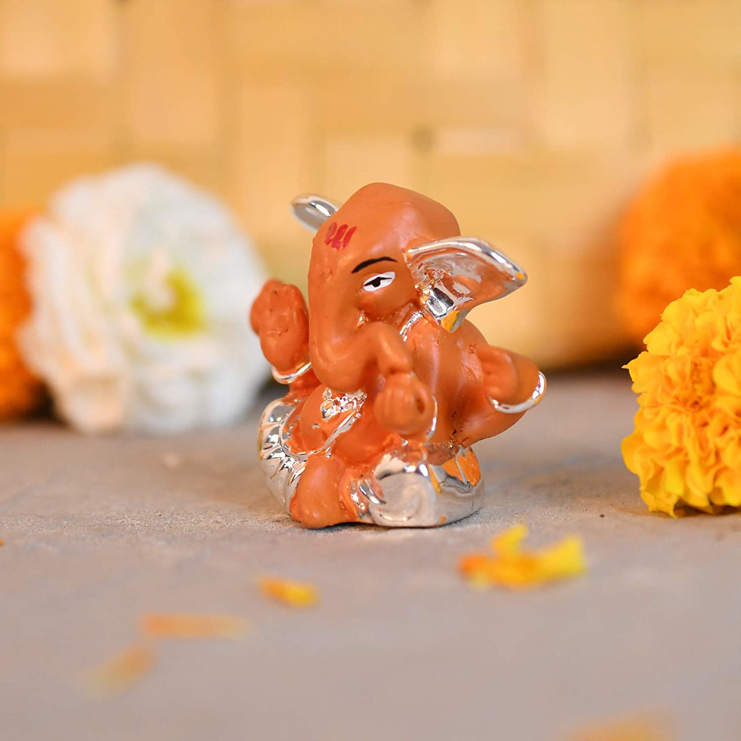 Silver Plated Red Terracotta Ganesh Statue Gmas203