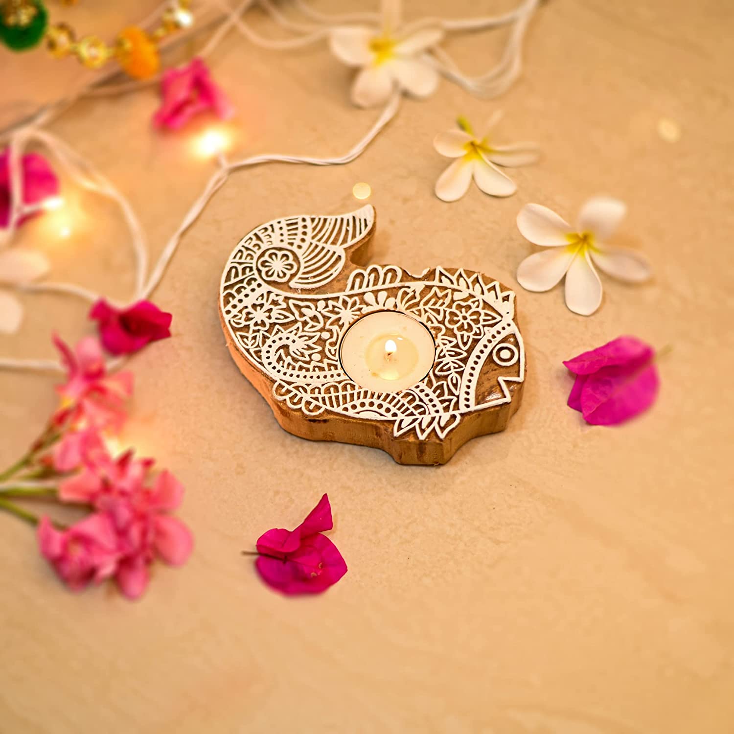 Wooden Fish Design Tea Light Candle Holder (Set of 2)