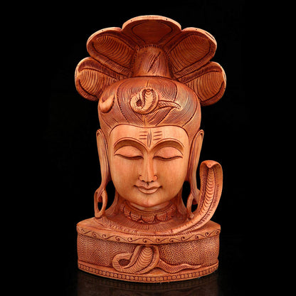 Lord Shiva Head Sculpture Decorative Wooden Idol