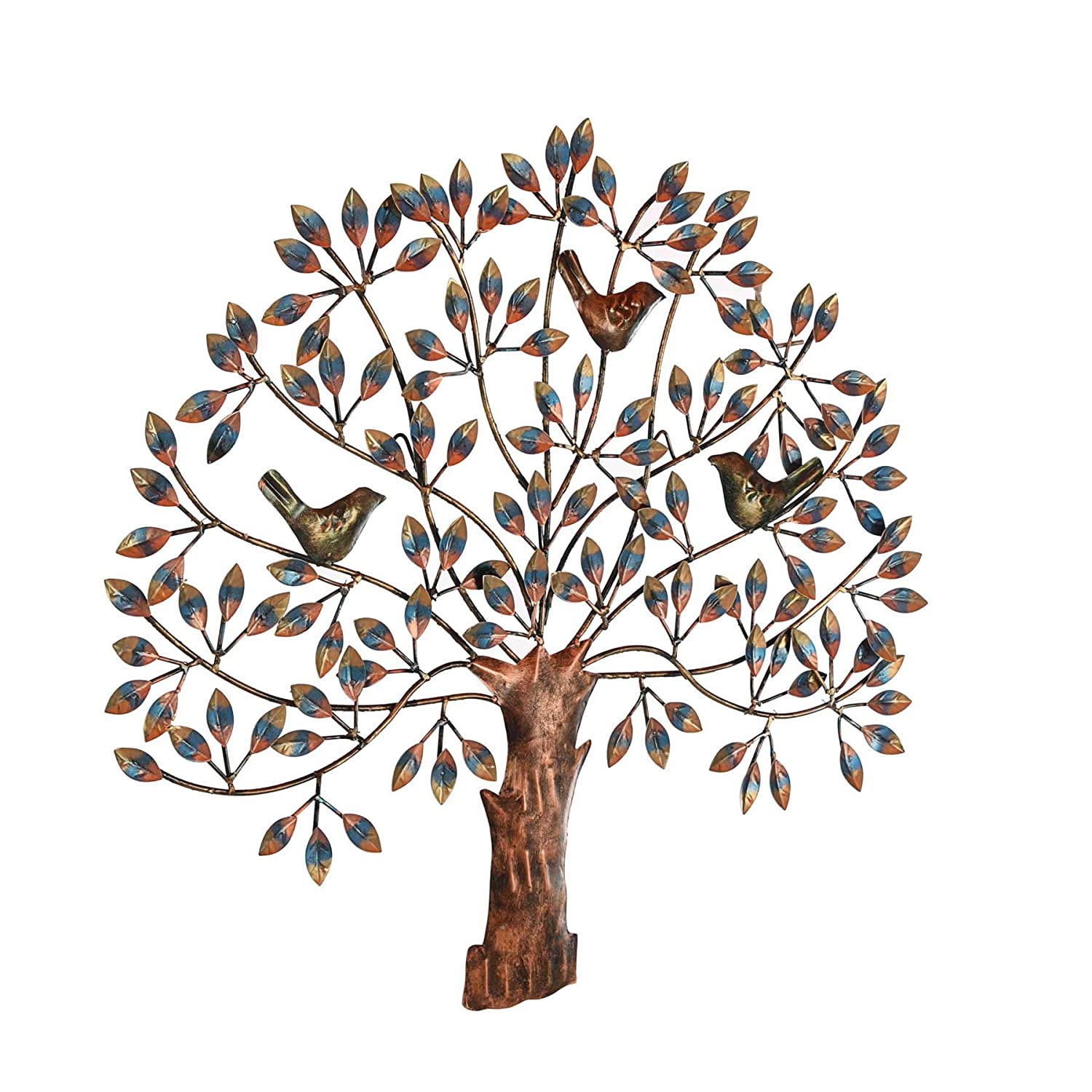 Metal Multicolor Tree Birds Sitting On Branches Wall Art Decor Showpiece