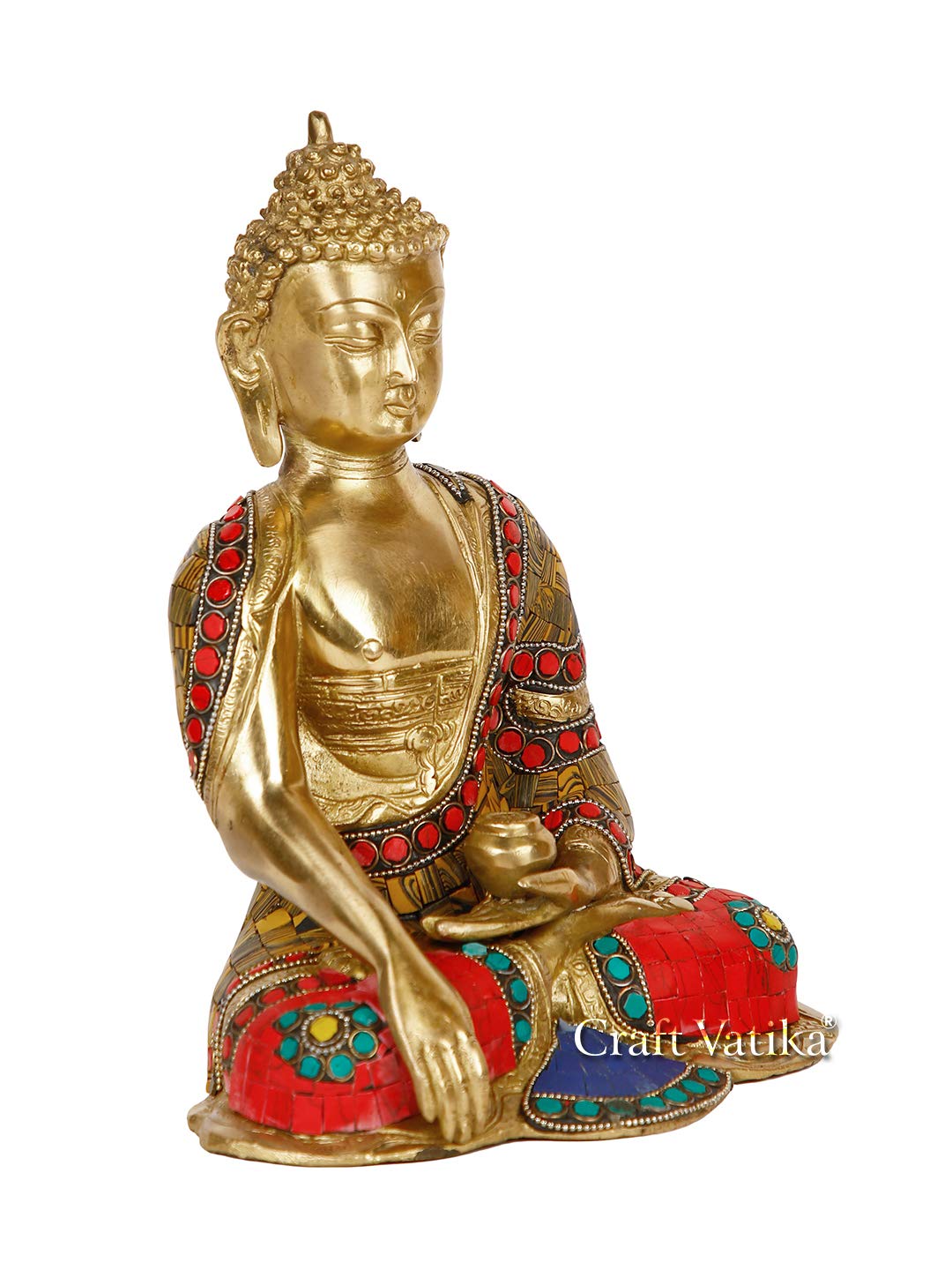 Buddha Statue of Brass with Sacred Kalash Temple Idol