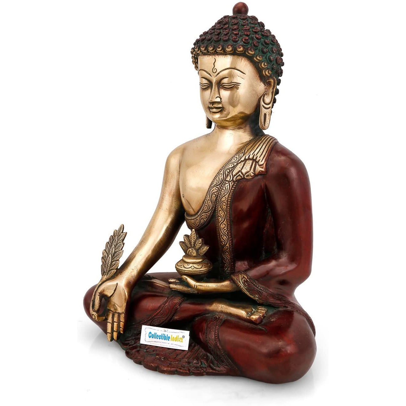 Meditating Lord Buddha Brass Idol With Scared Kalash Statue 