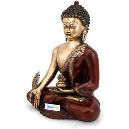 Meditating Lord Buddha Brass Idol With Scared Kalash Statue 