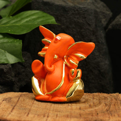 Gold Plated Red Terracotta Ganesha Statue Gmas147