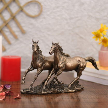 Two Running Horse Poly-resin Figurine Idol Showpiece 