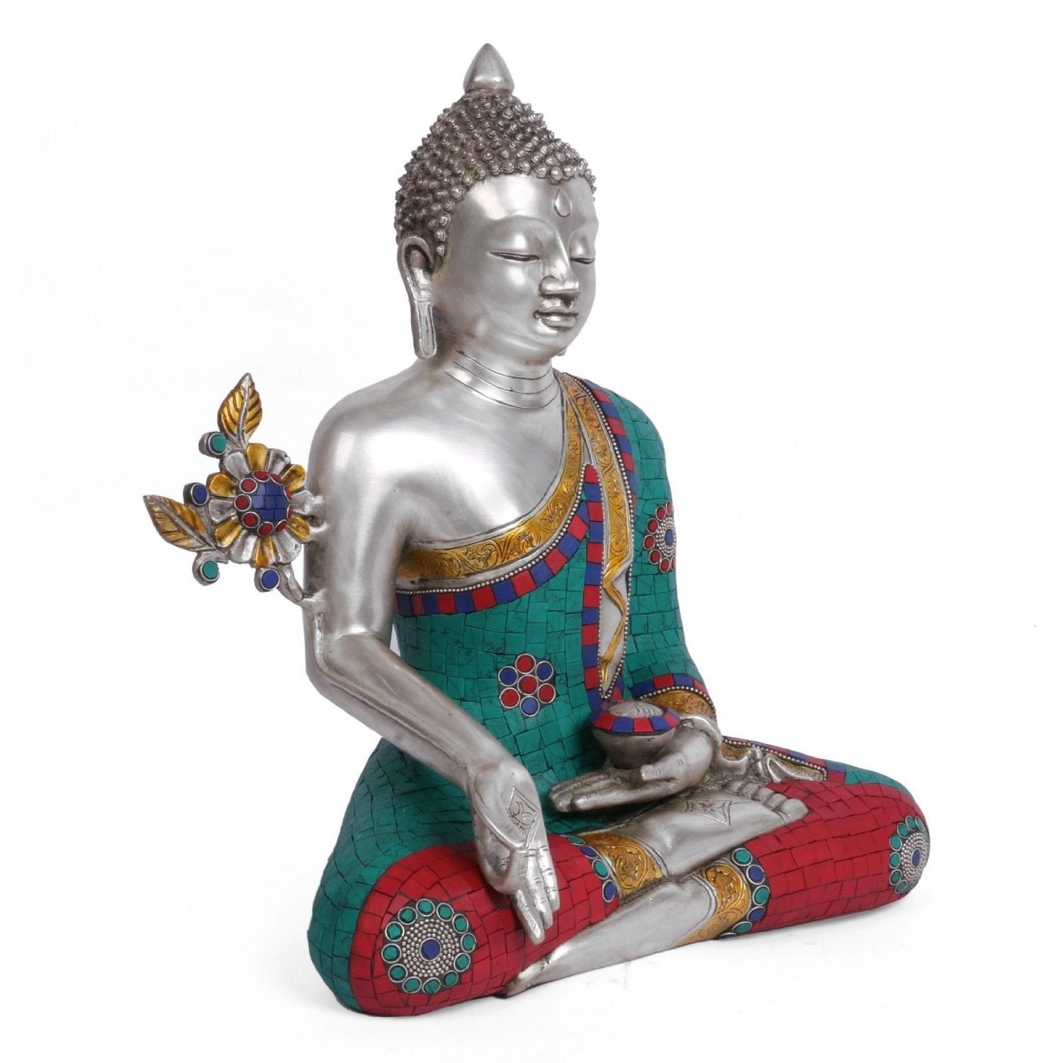 Brass Meditating Buddha Idol Showpiece Set Bts240