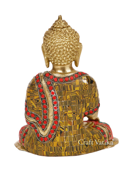Buddha Statue of Brass with Sacred Kalash Temple Idol