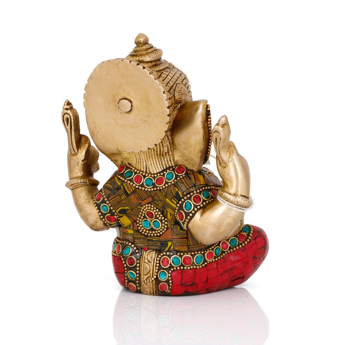 Brass Handmade Ganesha Statue With Work Of Colorful Stones Gts202