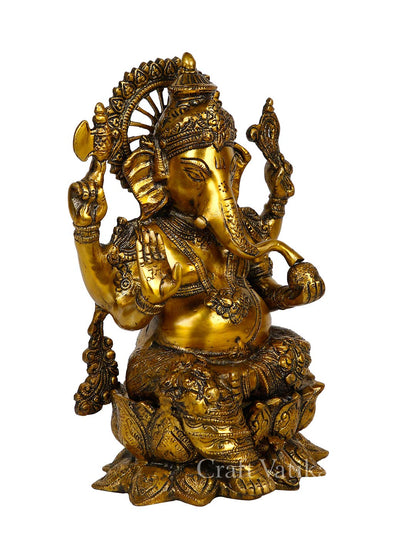 Golden Ganesha Brass Idol Murti for Temple