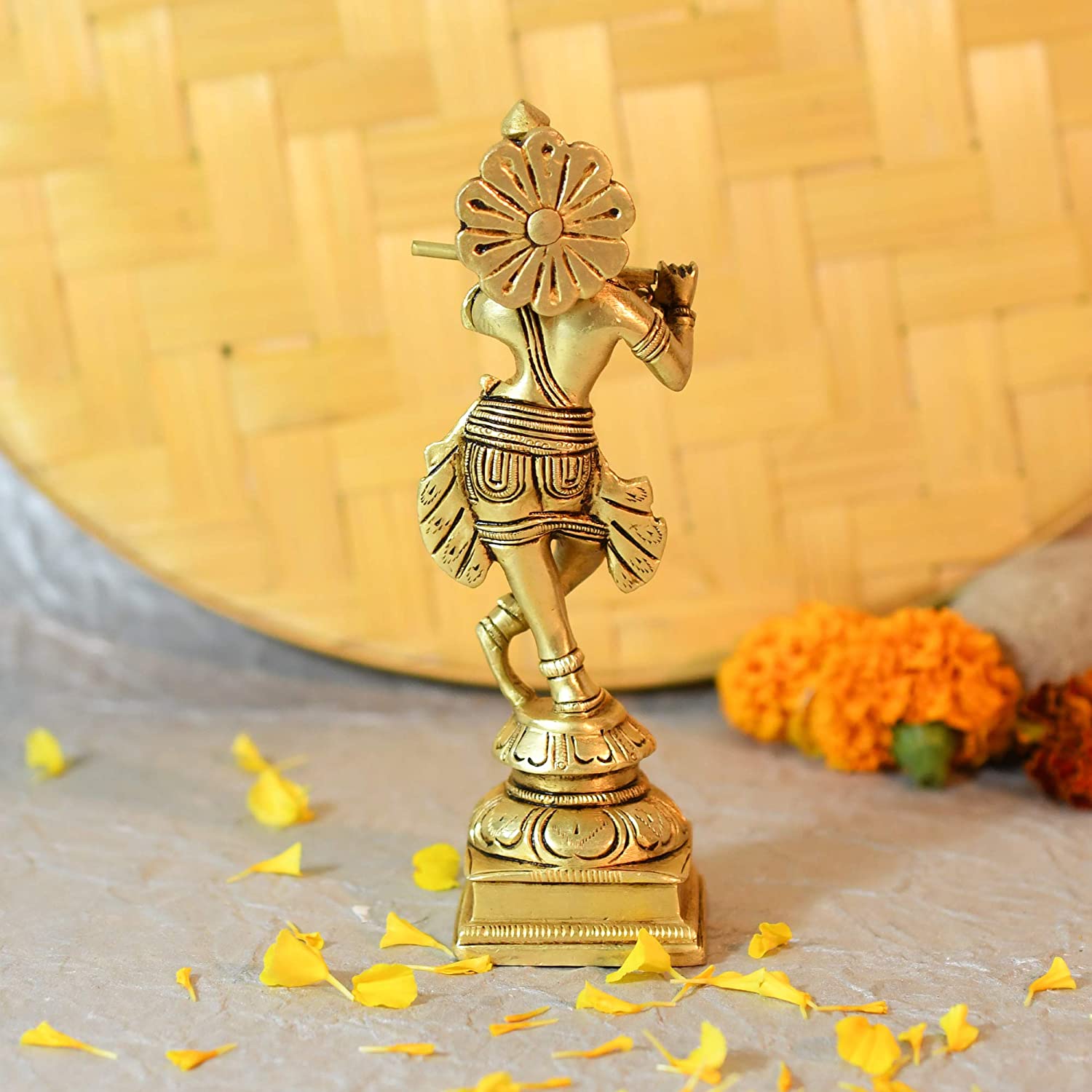 Brass Flute Playing Krishna Statue Kbs132