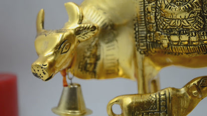 Standing Kamdhenu Cow With Calf & Sitting Ladoo Gopal Metal Statue Coabs114