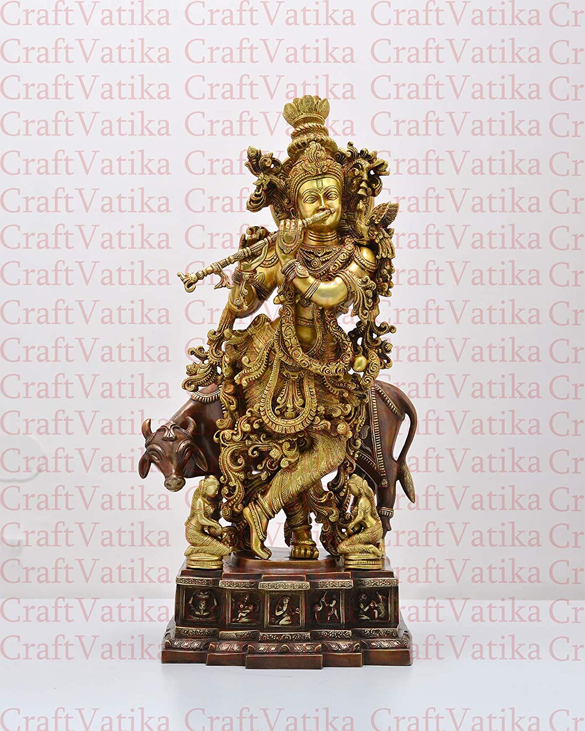 Krishna Playing Flute with Cow Decorative Sculpture Idol Showpiece