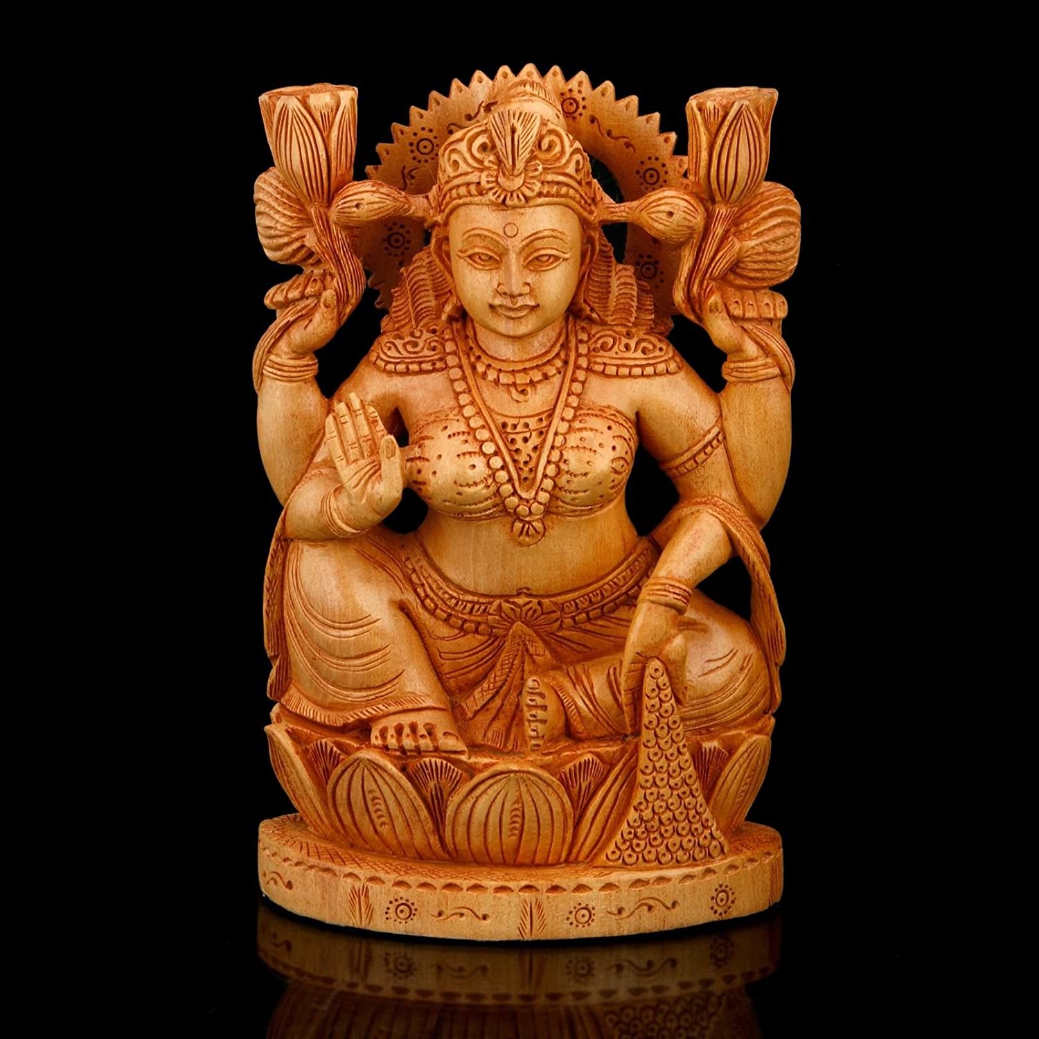 Handmade Wooden Lakshmi Statue for Puja