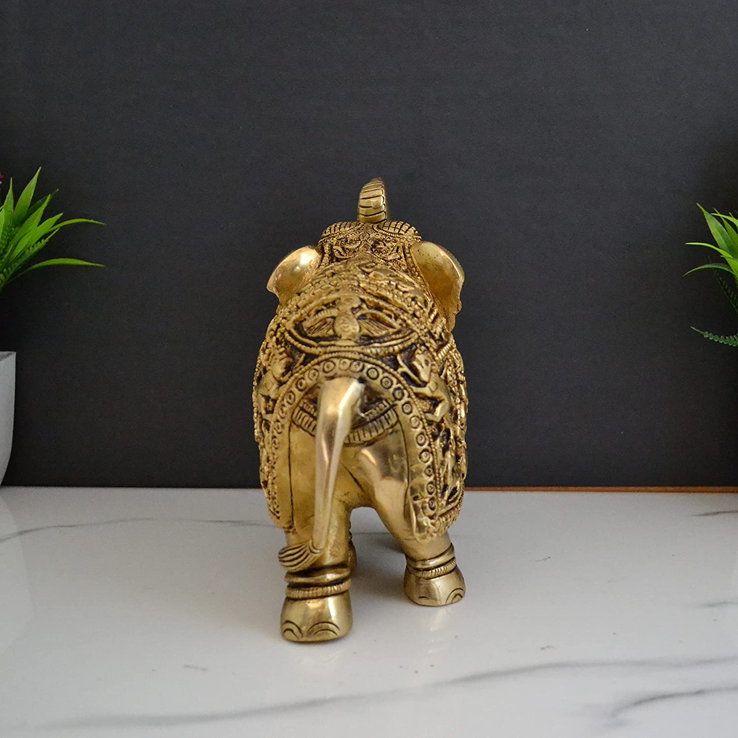  Brass Elephant Trunk Up Decorative Showpiece